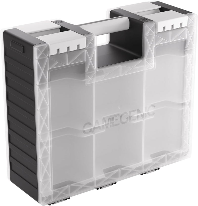 Gamegenic Game Castle - All-in-One Double-Sided Storage Case for Cards and Gaming Accessories, 19 Removable Trays in 5 Sizes, Ideal for Cards, Tokens, Dice and Tools, Black/White/Clear Color, Made by - Image 1